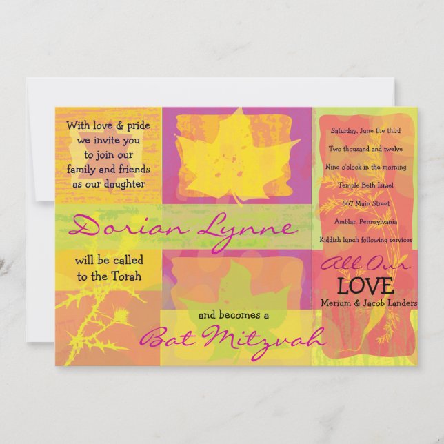 Bat mitzvah inbjudan till Inbjudan under hösten Fä (Framsida)