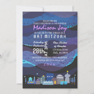 Bat mitzvah inbjudan till Jerusalem Musical Himmel