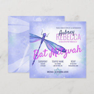 Bat mitzvah inbjudan till Light Blue Dragonfly