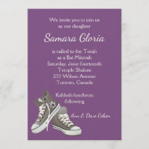 Bat mitzvah inbjudan till lila Fade Star Sneakers