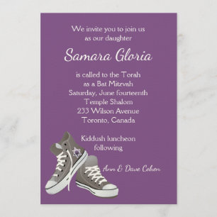 Bat mitzvah inbjudan till lila Fade Star Sneakers