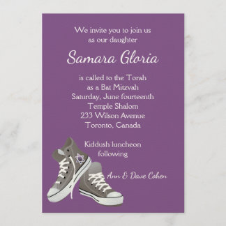 Bat mitzvah inbjudan till lila Fade Star Sneakers