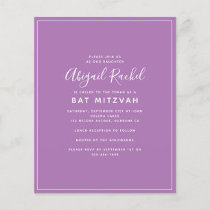 Bat mitzvah inbjudan till lila Modern Budget