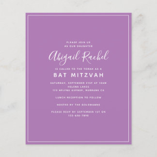 Bat mitzvah inbjudan till lila Modern Budget