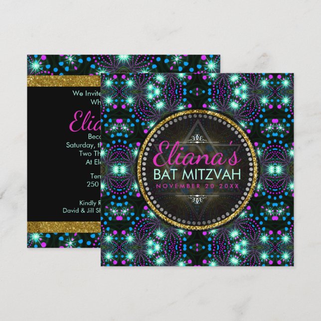 Bat mitzvah inbjudan till Magic Winter Gnistra (Fram/baksida)