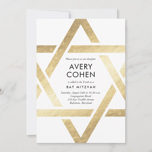 Bat mitzvah inbjudan till Modern Star Gold Foil (Framsida)