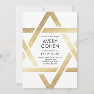 Bat mitzvah inbjudan till Modern Star Gold Foil