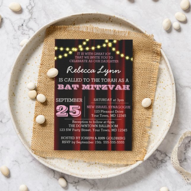 Bat mitzvah inbjudan till Movie Ljus Rosa  (Skapare uppladdad)