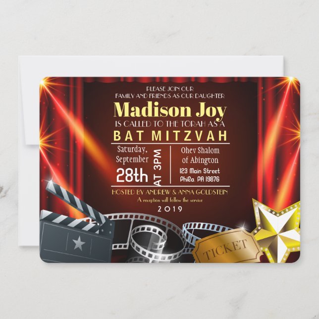 BAT MITZVAH inbjudan till MOVIE STAR HOLLYWOOD (Framsida)
