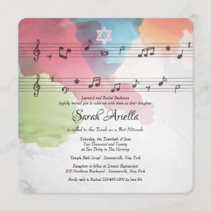 Bat mitzvah inbjudan till Musik noter med vattenfä