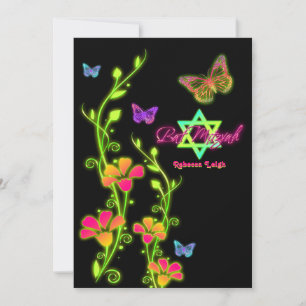 Bat mitzvah inbjudan till Neon Buttterflies & Flow
