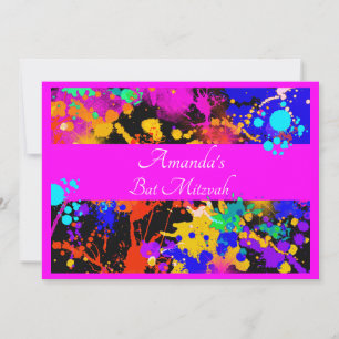 Bat mitzvah inbjudan till Neon Paint Splatter