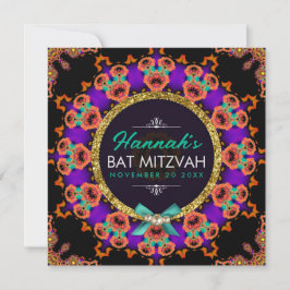 Bat mitzvah inbjudan till Orange för färgstark Lil