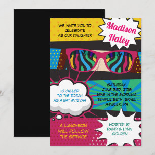 BAT MITZVAH inbjudan till POP ART SUNGLASSES RETRO