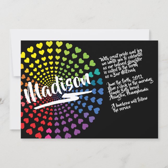 BAT MITZVAH inbjudan till RAINBOW HEARTS (Framsida)