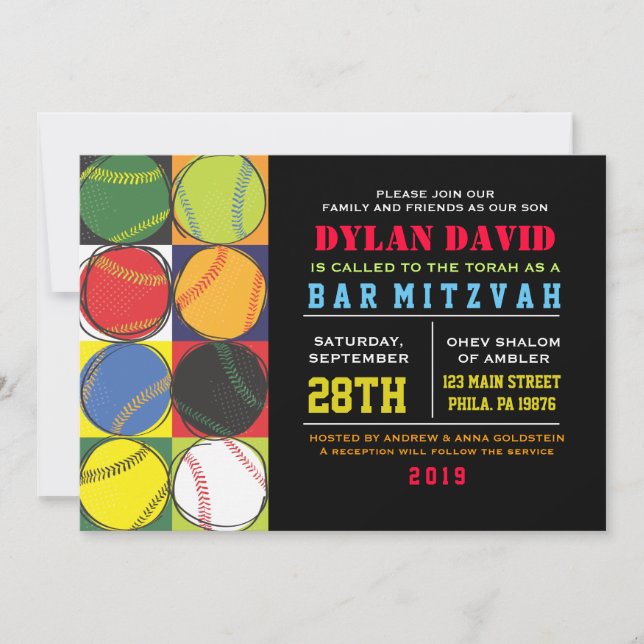 Bat mitzvah inbjudan till Retro Baseball Thned Pub (Framsida)