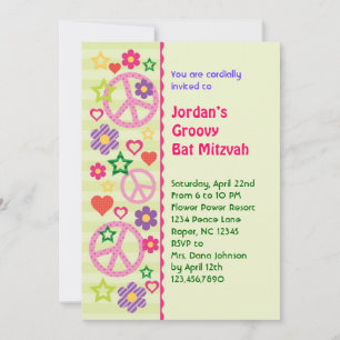 Bat mitzvah inbjudan till Retro Groovy