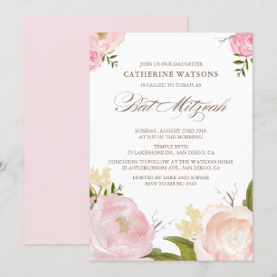 Bat mitzvah inbjudan till Romantiska vattenblommor