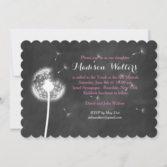 Bat mitzvah inbjudan till rosa Best Önskemål (Framsida)