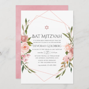 Bat mitzvah inbjudan till  Rosa Blommigt 