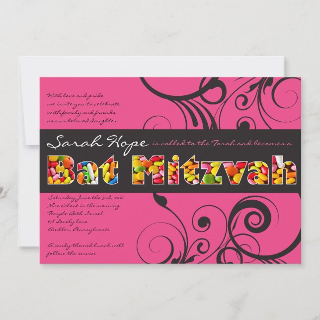 Bat mitzvah inbjudan till ROSA CANDY (Framsida)