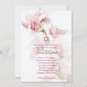 Bat mitzvah inbjudan till rosa Cymbidium Orchid