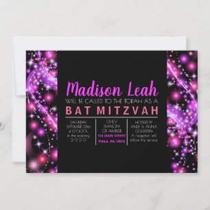 Bat mitzvah inbjudan till rosa GLOWING STARS