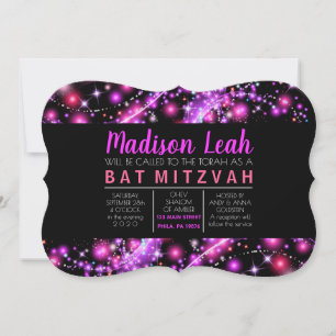 Bat mitzvah inbjudan till rosa GLOWING STARS
