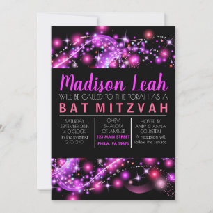 Bat mitzvah inbjudan till rosa GLOWING STARS