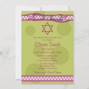 Bat mitzvah inbjudan till rosa Grönt Polka dots Bo