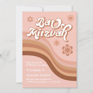 Bat mitzvah inbjudan till rosa Groovy Retro