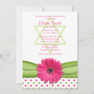 Bat mitzvah inbjudan till rosa och Grönt Polka dot
