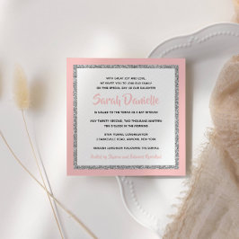 Bat mitzvah inbjudan till rosa och Silver