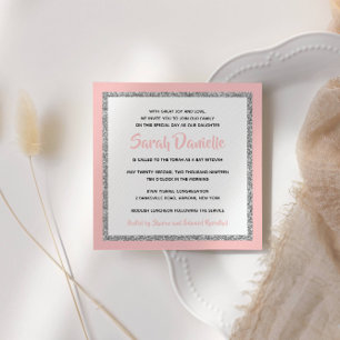 Bat mitzvah inbjudan till rosa och Silver