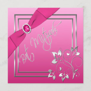 Bat mitzvah inbjudan till Rosa och Silver Blommigt