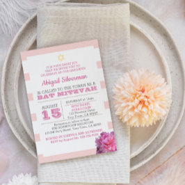 Bat mitzvah inbjudan till rosa Rand och Peony
