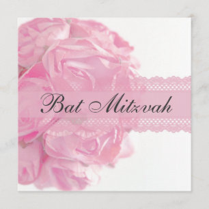 Bat mitzvah inbjudan till rosa ros och Snöre
