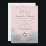 Bat mitzvah inbjudan till rosa Silver<br><div class="desc">En Bat mitzvah inbjudan från elegant rosa och silver med silver glitter konetti överst och silver som glappar vid grund med silver David-stjärnan från glitter.</div>