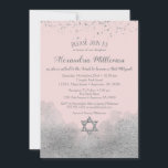 Bat mitzvah inbjudan till rosa Silver<br><div class="desc">En Bat mitzvah inbjudan från elegant rosa och silver med silver glitter konetti överst och silver som glappar vid grund med silver David-stjärnan från glitter.</div>