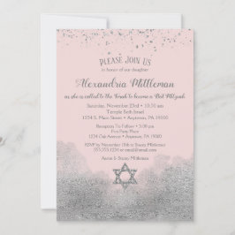 Bat mitzvah inbjudan till rosa Silver