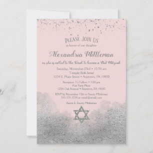 Bat mitzvah inbjudan till rosa Silver