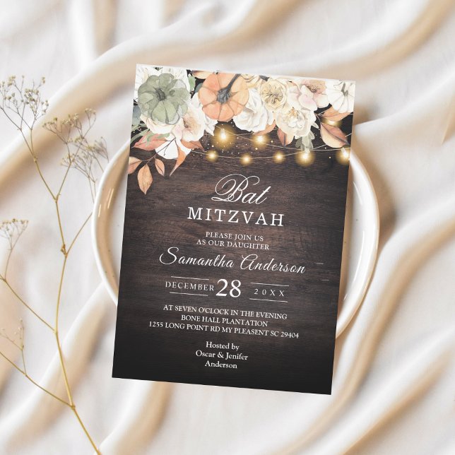 Bat mitzvah inbjudan till Rustic Blommigt | Höst (Skapare uppladdad)