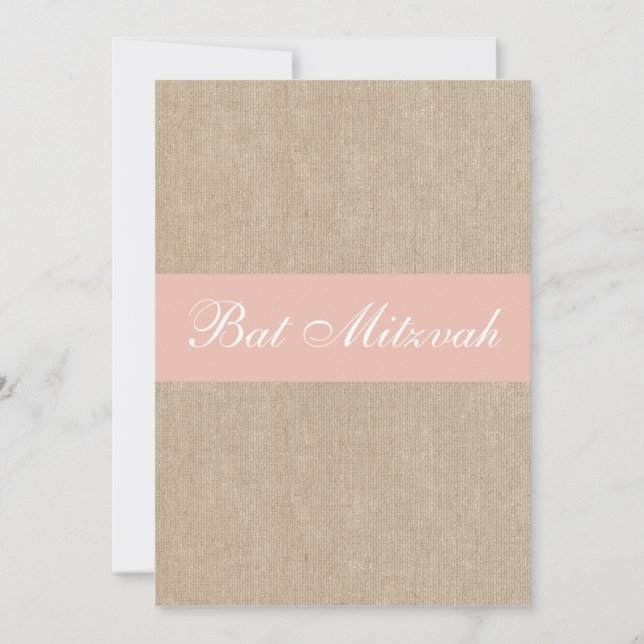 Bat mitzvah inbjudan till Shabby chic Peach Burlap (Framsida)