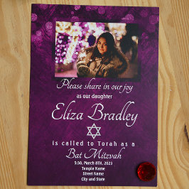 Bat mitzvah inbjudan till Shimmery Violet med Star