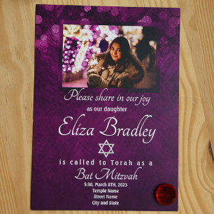Bat mitzvah inbjudan till Shimmery Violet med Star