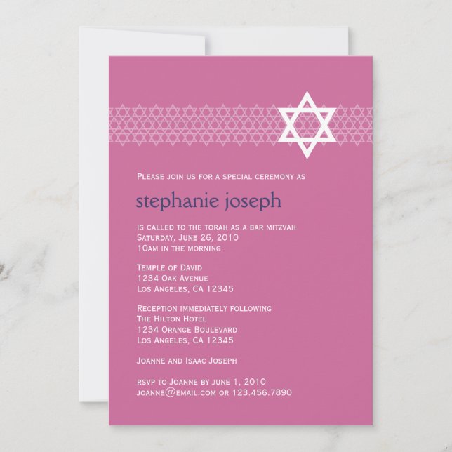 Bat mitzvah inbjudan till Shining Star (Framsida)