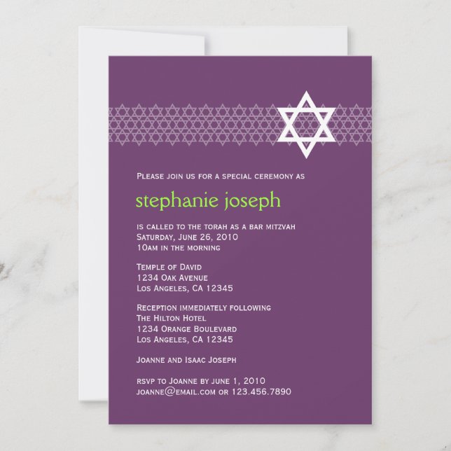 Bat mitzvah inbjudan till Shining Star (Framsida)