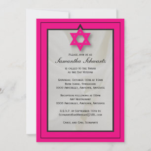 Bat mitzvah inbjudan till shock rosa Elegant Fabri