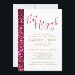 Bat mitzvah inbjudan till Shock rosa Glitter Spark<br><div class="desc">Modern och trendiget har en stark Bat mitzvah inbjudan till shock rosa och guld. Bild är en platt utskrift, INTE äkta glitter, så det gör ingen bild, men ser fortfarande glatt ut och blingy ut! För en modern roligt- och elegant-ceremoni och firande. Söka efter koordinerande kontorsutrustning och designer för att...</div>
