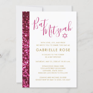 Bat mitzvah inbjudan till Shock rosa Glitter Spark